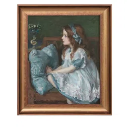 THE VINTAGE ARTISTRY Gold-Toned & Blue Vintage Girl Portrait Printed Framed Wall Art image 2