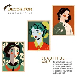 SAF 3-Pcs Green & Red Boho Women Painting Framed Wall Art image 2