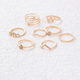 Jewels Galaxy Set Of 8 Gold-Plated Stone Studded Contemporary Stackable Finger Ring image 3