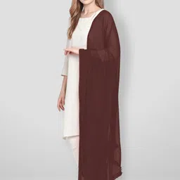 dupatta bazaar Chiffon Solid Brown Women Dupatta image 2