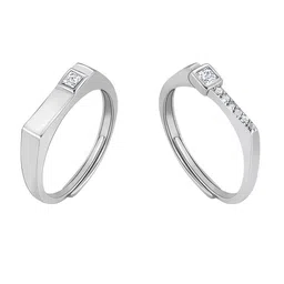 GIVA 925 Sterling Silver Rhodium Plated Zircon Love Language Couple Rings image 3