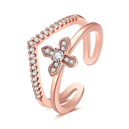 Yellow Chimes Rose-Gold PlatedDual Layer Crystal Studded Ring image 4