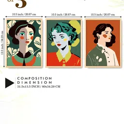 SAF 3-Pcs Green & Red Boho Women Painting Framed Wall Art image 3