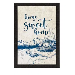 eCraftIndia Off-White & Blue Home Sweet Home Printed Framed Wall Art image 3