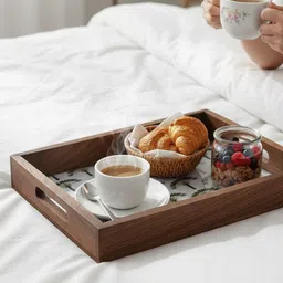 ooshma studios Chic Tropical Print Wooden Serving Tray - Coffee Table & Kitchen Decor Plate Serving Set image 5