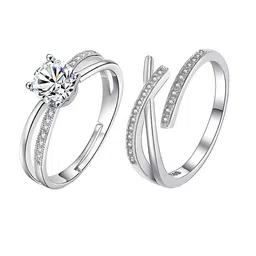 KARISHMA KREATIONS Set Of 2 Platinum Finish Cubic Zirconia Silver-Plated Ring image 5