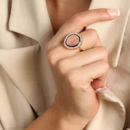 SOHI Women Gold-Plated Pink Stone-Studded Finger Ring image 4