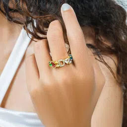 JOKER & WITCH Gold-Toned & Red Rhinestone-Studded Alphabet D Finger Ring image 5