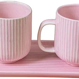 classydesigners Ceramic Pastel Breakfast Set of 2 Coffee Mugs/Tea Cups and 1 Tray (Blue) Cup Serving Set image 4