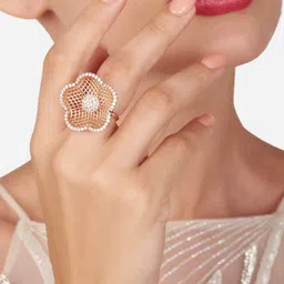 AMI Rose Gold-Plated Cubic Zirconia-Studded Adjustable Finger Ring image 5