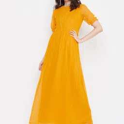 La Zoire Mustard Yellow Georgette Maxi Dress image 3
