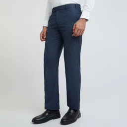 park avenue Men Regular Fit Dark Blue Polyester Trousers image 3