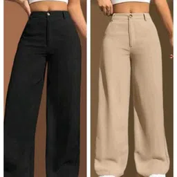 kronmenien Pack of 2 Women Regular Fit Multicolor Lycra Blend Trousers-picture-19