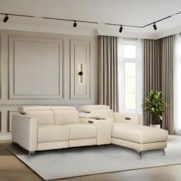 casacraft from pepperfry Loures Luxe Two Leatherette Seater Recliner with Lounger in Cream Clour-picture-41