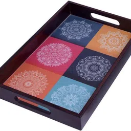 angira handicarft Wooden tray set of 1 with UV print|Serving Tray|Multipurpose Tray|AHS-T1845_N Tray-picture-31
