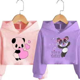 kushi flyer Pack of 2 Women Graphic Print Hooded Neck Polyester Pink, Purple T-Shirt-picture-10