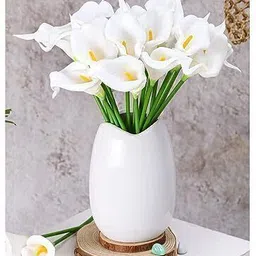 satyam kraft Artificial Flower Rubber Lily Sticks 5 Sticks (white) White Lily Artificial Flower-picture-10