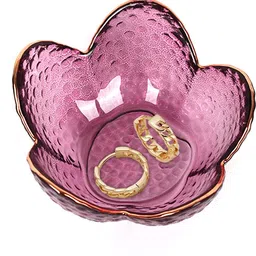 gustave Glass Bowl 3.5 Inch Pink Petal Shaped Gold Rim Hammered Fruit Snack Bowl Tray-picture-38