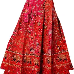 Women Printed Wrap Around Red Skirt-image-4