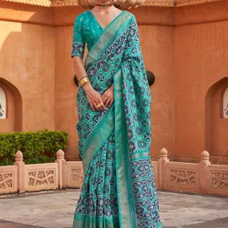 Anouk Ethnic Motifs Printed Zari Silk Blend Pochampally Saree image 1