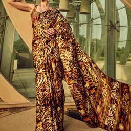 Mitera Animal Printed Satin Saree image 1