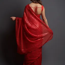 Mitera Red Sequinned Embellished Pure Georgette Saree image 4