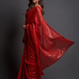 Mitera Red Sequinned Embellished Pure Georgette Saree image 5