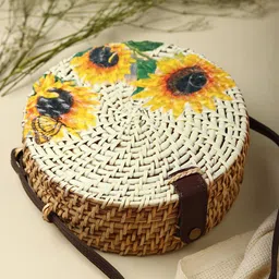 HABERE INDIA Beige Floral Printed Structured Sling Bag image 1