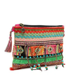 The House of Tara Embellished Structured Sling Bag with Tasselled image 2