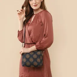 THE CLOWNFISH Isla Women Peacock Blue Ethnic Motifs Structured Sling Bag image 2