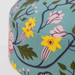 Chumbak Green & Yellow Floral-Printed Round Ottoman image 4