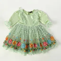 Bella Moda Girls Floral Embroidered Bell Sleeves Net Fit & Flare Dress-image-97