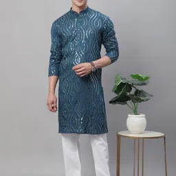 SOJANYA Ethnic Motifs Embroidered Sequinned Pure Cotton Kurta image 3