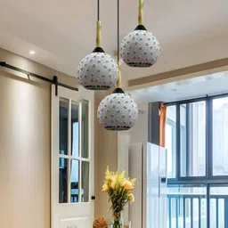 Cruv White Spherical Glass Ceiling Lamp image 4