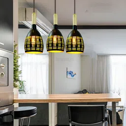 BrightLyt Black & Yellow 3 Pcs Aluminium Pendant Lights Ceiling Lamps With Adjustable Cord image 4