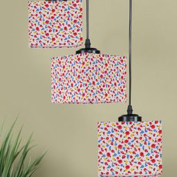 Devansh White & Pink Floral Printed Cotton Shade Square Cluster Hanging Lamp-picture-25