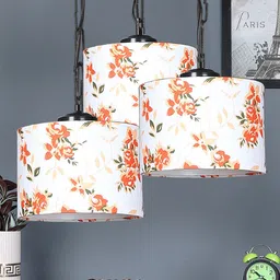 Devansh White & Orange Cotton Frustum Contemporary Hanging Ceiling Lamp image 2