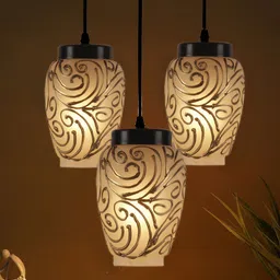 Devansh Grey & Gold-Toned Glass Hanging Lamp image 4
