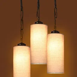 Devansh Grey Cotton Cylindrical Hanging Lamp image 3