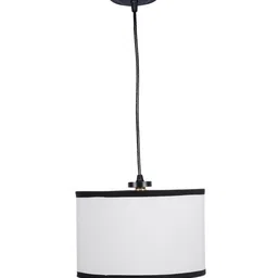 Devansh White & Black Cotton Drum Hanging Lamp image 4