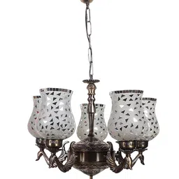 Devansh White & Silver Toned Light Chandelier With Mosaic Design Glass Ceiling Lamp image 5