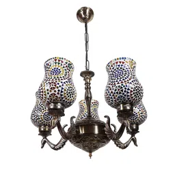 Devansh White & Blue Mosaic Design Glass Ceiling Lamp image 3