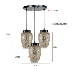 Devansh Grey & Gold-Toned Glass Hanging Lamp image 3