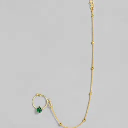 Peora Green Gold-Plated Traditional Nose Ring without Piercing Pearl Beaded Chain image 4