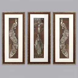 SHREE KALA HOME DECOR Brown & White 3 Piece Synthetic Wood Religious Wall Paintings image 1