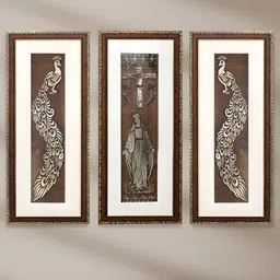 SHREE KALA HOME DECOR Brown & White 3 Piece Synthetic Wood Religious Wall Paintings image 4