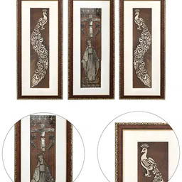 SHREE KALA HOME DECOR Brown & White 3 Piece Synthetic Wood Religious Wall Paintings image 5