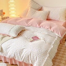 JC HOME Pink & White Floral Printed Double King Bedding Set-picture-24