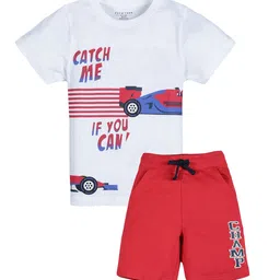 PLUM TREE Boys White & Red Printed Pure Cotton T-shirt with Shorts-picture-38