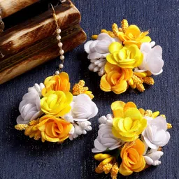 ZENEME Gold-Plated Pearls Beaded Floral Jewellery Set image 1